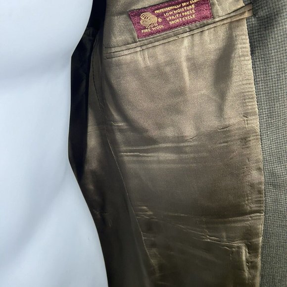 VTG Jos A Bank Business Express 100% Wool Green/Blue Check Blazer Jacket 43R - Picture 6 of 11